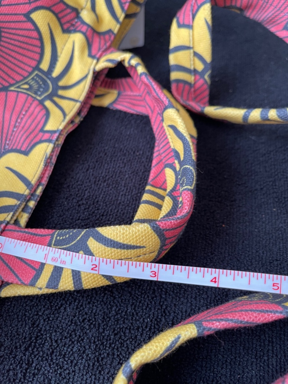 NWOT...DIOP...Printed Canvas Tote Bag in Yellow & Red - Picture 4 of 10